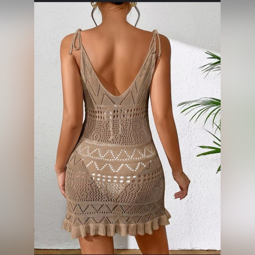 Elegant Brown Knit Swim Coverup - Picture 4 of 10